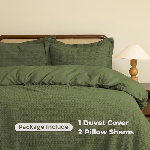 Dreamology Full Duvet Cover, Waffle Duvet Cover Full, 100% Cotton Waffle | Duvet Covers with Zipper Closure, Soft Textured & Breathable Duvet Cover Set,Bedding Duvet Cover Set 3 Pieces (Green) - color: Green, size: Full