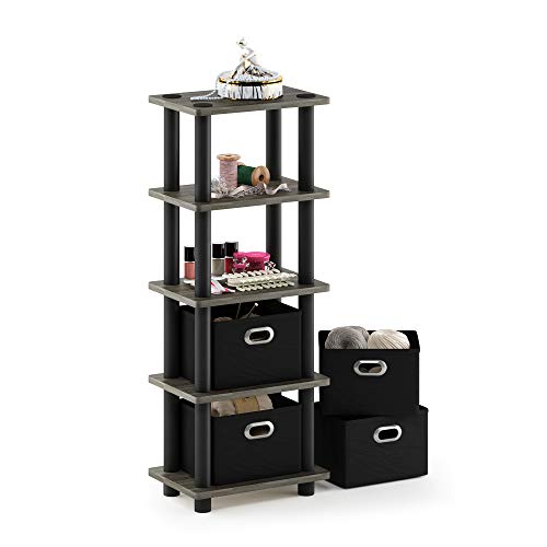 FURINNO Turn-N-Tube LACi 4-Bins System Rack, French Oak Grey/Black - color: French Oak Grey/Black, size: 4-Bins