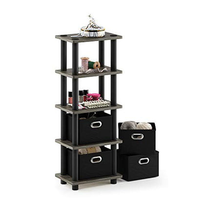 FURINNO Turn-N-Tube LACi 4-Bins System Rack, French Oak Grey/Black - color: French Oak Grey/Black, size: 4-Bins