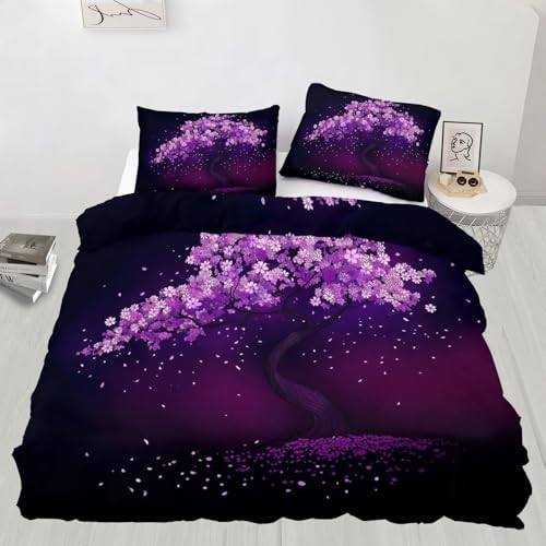 Purple Tree Bedding Set, Abstract Comforter Set Twin, Tree Duvet Cover, 2 Pillowcases, Zipper Closure, Reversible Print Quilts & Bedroom Decor, 68"x86" - color: Abstract Tree of Life, size: Twin