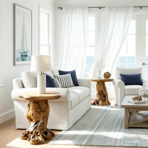 WELLAND Solid Wood Pedestal End Table, 19" H Rustic Accent Table | Handcrafted from solid wood, showcasing unique grain patterns and natural organic beauty - color: Natural