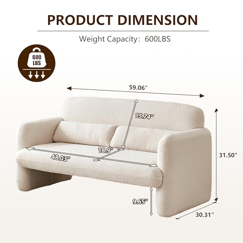 Loveseat Sofa, 59" W 2-Seater Lamb Fabric Couch, Solid and Easy to Install, Modern Upholstered Couch for Bedroom, Apartment, Living Room - color: Beige, size: 30.31"D x 59.06"W x 31.5"H