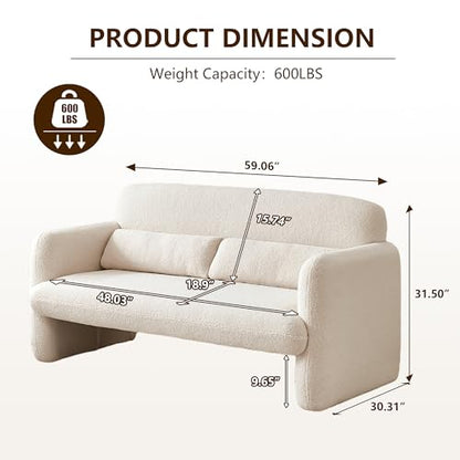 Loveseat Sofa, 59" W 2-Seater Lamb Fabric Couch, Solid and Easy to Install, Modern Upholstered Couch for Bedroom, Apartment, Living Room - color: Beige, size: 30.31"D x 59.06"W x 31.5"H