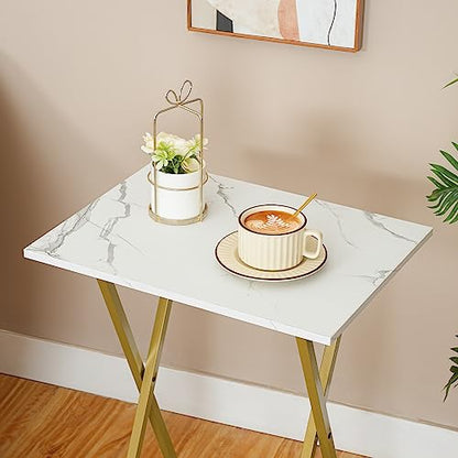 HOOBRO Folding TV Tray Tables, Set of 2 Side Table for Small Space, Industrial Snack Tables for Eating at Couch, Stable Metal Frame, Easy Assembly, Space Saving, Marble and Gold DM25BZ01 - color: Marble + Gold