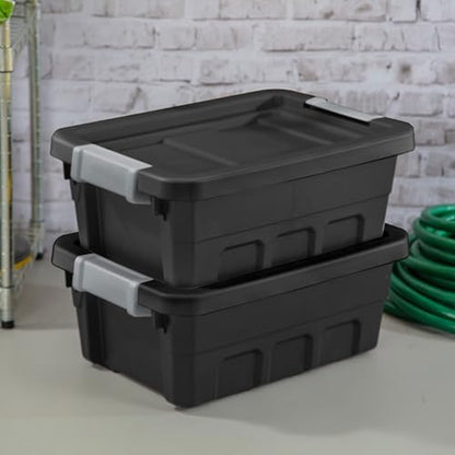 Sterilite Stacker Tote with Latching Lids for Garage, 4 Gallon, 12-Pack | Heavy-Duty and Stackable Plastic Boxes and Containers for Home, Desk, Cabinet, Dorm, Basement, or Utility Organization - size: 4 Gallon, style: 12 Pack
