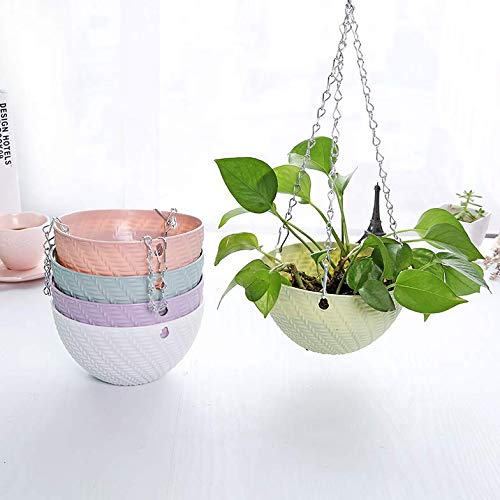 Hanging Planters Set of 5 Flower Pots Outdoor Planting or Storage for All House Plants,Flowers,Herbs, African Violets,3.5H × 6"Diameter Self-Watering Flower Pot Container White - Metal Chain