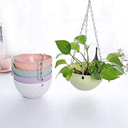 Hanging Planters Set of 5 Flower Pots Outdoor Planting or Storage for All House Plants,Flowers,Herbs, African Violets,3.5H × 6"Diameter Self-Watering Flower Pot Container White - Metal Chain