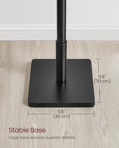 VASAGLE Solid Wood Coat Rack, Free Standing Hall Coat Tree with 8 Hooks, 3 Height Options, for Coats, Hats, Bags, Purses, for Entryway, Hallway, Rubberwood Hooks and Pole, Ink Black URCR010B01 - color: Ink Black, style: Square Base + Cylindrical Hooks