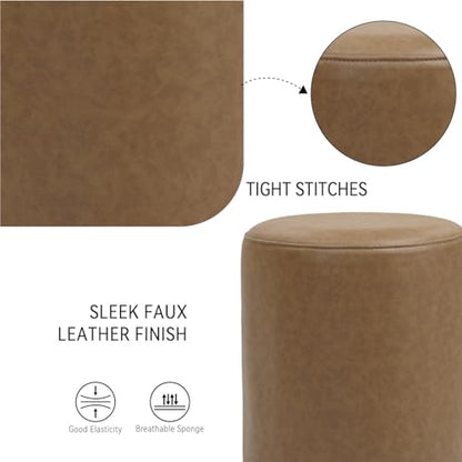 Modern Round Ottoman with Soft Padded Seat, Multifunctional Vanity Stool for Makeup, Upholstered Footrest Stool Ottoman Foot Stool for Living Room, Bedroom - color: Camel Brown