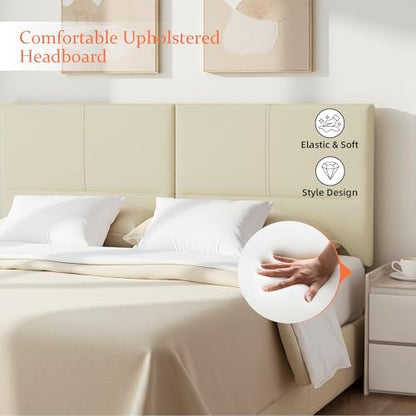 Upholstered Headboard Queen Size, Solid Wood Head Board with Sturdy Metal Legs, Leather Bed Headboard with Height Adjustable, Beige - color: Beige Gray, size: Queen