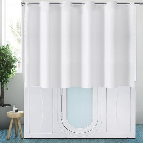 TOMOZ White Short Shower Curtain, No Hooks Shower Curtain for Walkin Tub or Step in Tub, Weighted Bottom Waterproof Polyester Curtain for Bathroom, 70x48 Inch - size: 70"W x 48"L (Pack of 1)