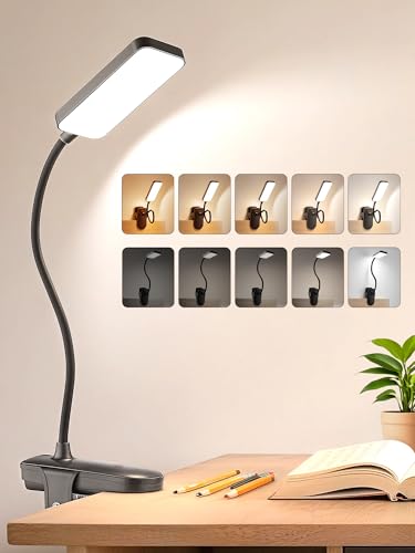 Clip on Light,45 Modes Dimmable+450 Lumen 48 LED Desk Lamp with Clamp Light | 4000mAh Battery Powered Rechargeable Table Lamp,Cordless & Wireless Desk Light,Reading Light for Bed/Headboard/Dorm/Office - color: Black