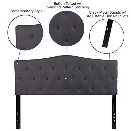 EMMA + OLIVER Arched Button Tufted Queen Size Headboard in Dark Gray Fabric - color: Dark Gray, size: Queen