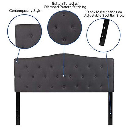EMMA + OLIVER Dark Gray Queen Button Tufted Headboard | Adjustable Bed Rail Slots, Fabric Upholstered - color: Dark Gray, size: Queen