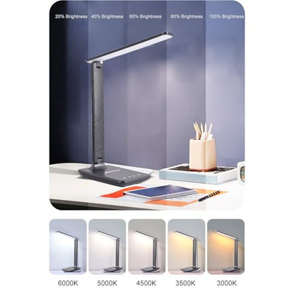 Eye Caring Table Lamp, 180 Adjustable Rotating Foldable Desk Lamp with USB C Charging Port, 5 Color Temperatures 5 Dimming Levels (Black) - color: Black