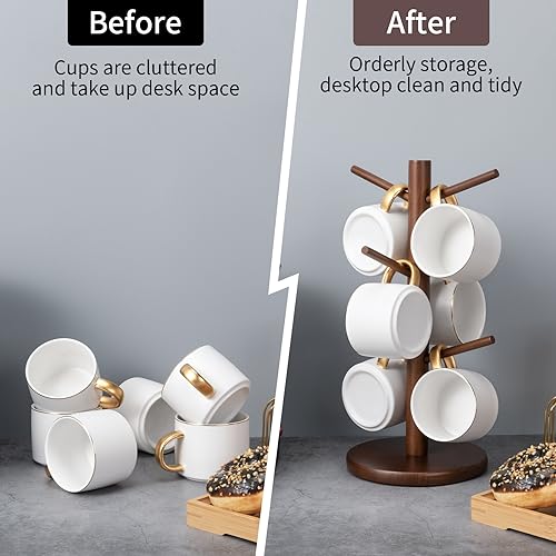 MyLifeUNIT Mug Holder Tree, Coffee Cup Holder with 6 Hooks (Brown) | Anti-slip padded bottom, space-saving compact design, easy air drying, sturdy tip-resistant structure - color: Brown