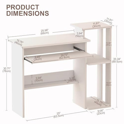 ALISENED Computer Desk with Storage Shelves, Home Office Desk with Monitor Stand, Small Writing Desk Table with Keyboard Tray,Study Table with CPU Stand for Small Spaces (35"-White) - color: 35"-white