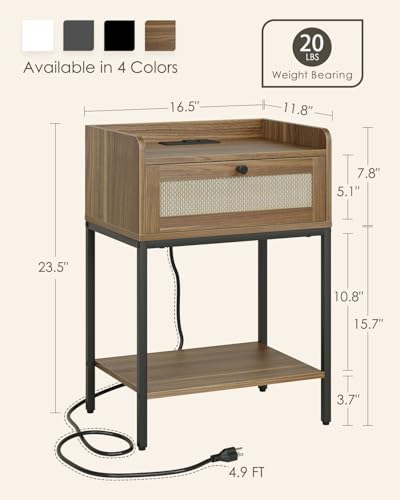Masupu Nightstand with Charging Station, Modern Bedside Table Night Stand with Storage Drawer and Shelf,Small End Side Table for Bedroom,Living Room,Walnut Brown - color: Outlet-walnut