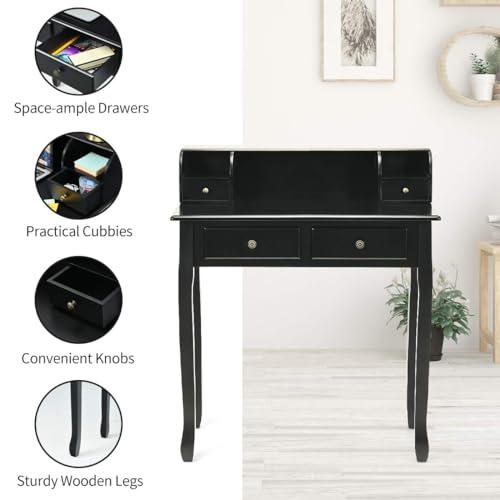 GIANTEX Writing Desk with 4 Drawers, Removable Floating Organizer 2-Tier Mission Home Computer Vanity Desk for Apartment Small Space (Black) - color: Black