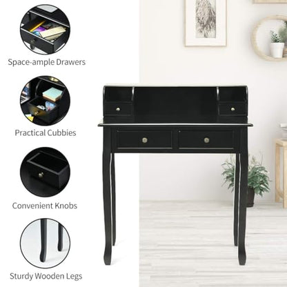 GIANTEX Writing Desk with 4 Drawers, Removable Floating Organizer 2-Tier Mission Home Computer Vanity Desk for Apartment Small Space (Black) - color: Black