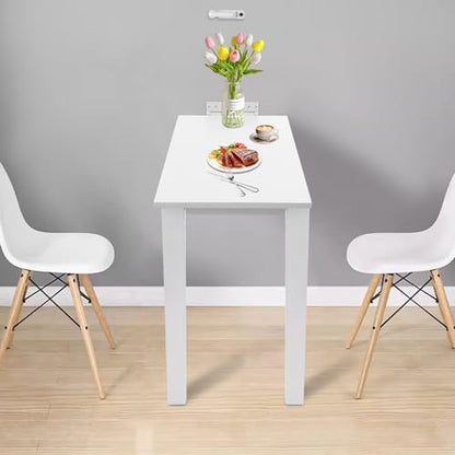Folding Dining Table, Wall Mounted Folding Table with Support Legs, 29.52 x 15.75 x 29.13 Inch Sturdy Kitchen Desk, Wooden Desk for Small Space Bedroom Living Room Study Room Lounge Office (White)