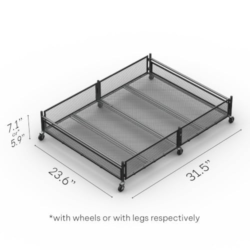 Under Bed Storage with Wheels – Heavy Duty Large Metal Storage Container (70lb load), Low Profile Rolling Organizer with Removable Rubber Wheels, Easy Access for Clothes, Shoes & Blankets - size: Pack of 2