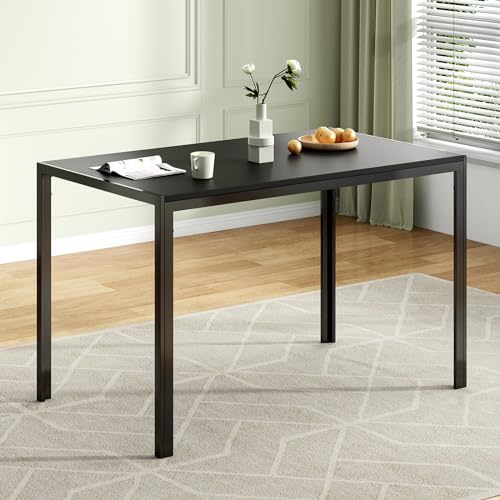 Farini Black Dining Table for 4-6 Person,47"" Rectangular Wooden Dining Table Top and Metal Frame for Home Kitchen Dining Desk (47 inch,Black), DT003 - color: Black, size: Rectangle