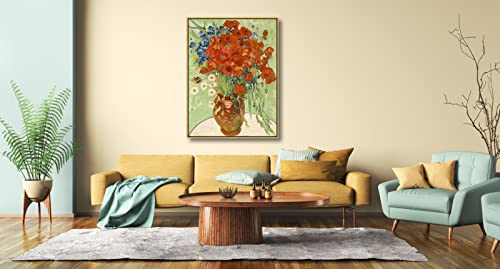 Wieco Art Large Framed Wall Art of Red Poppies and Daisies by Van Gogh Paintings Reproduction Abstract Canvas Prints for Home Living Room Decorations Bronze Gold Frame - size: 32"L x 24"W