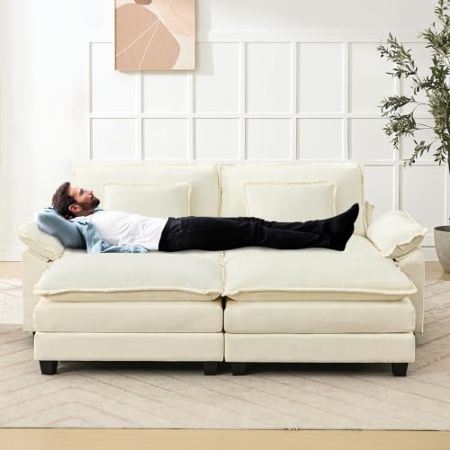 86" Modular Sectional Sofa, Comfy Deep Cloud Couch with Ottoman | Couches for Living Room, Sofa Bed, Modular Couch, Deep and Wide Seat, Chenille Sofa Sleeper with Throw Pillows, Beige White - color: Beige White, size: 86 Inch 4