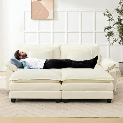 86" Modular Sectional Sofa, Comfy Deep Cloud Couch with Ottoman | Couches for Living Room, Sofa Bed, Modular Couch, Deep and Wide Seat, Chenille Sofa Sleeper with Throw Pillows, Beige White - color: Beige White, size: 86 Inch 4