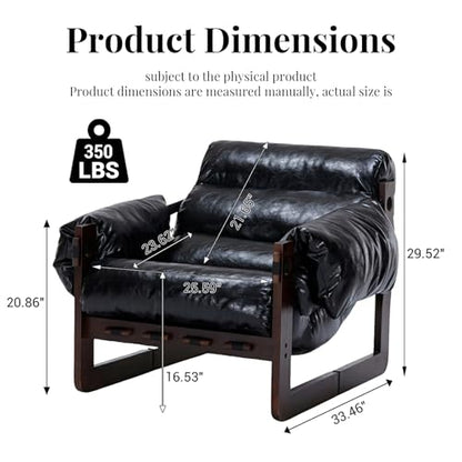 Modern Leather Accent Chair, Mid Century Reading Chair with Solid Wood Frame and Removable Padded Armrests, Upholstered Armchair with Soft Cushion for Bedroom Balcony Lounge Reading Room, Retro Black - color: Pu Leather-black