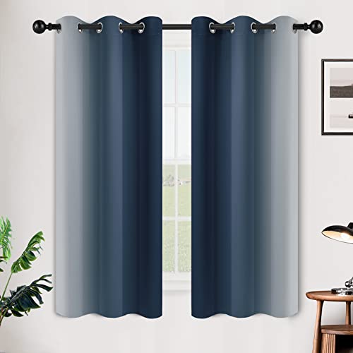 SimpleHome Ombre Navy Blue to Grey White Curtains for Living Room 42Wx63L | Room Darkening Curtains for Bedroom,Gradient Light Blocking Curtain,Thermal Insulated Grommet Window Drapes,2 Panels,63 Inch - color: Navy Blue, size: 42"W x 63"L (Pack of 2)