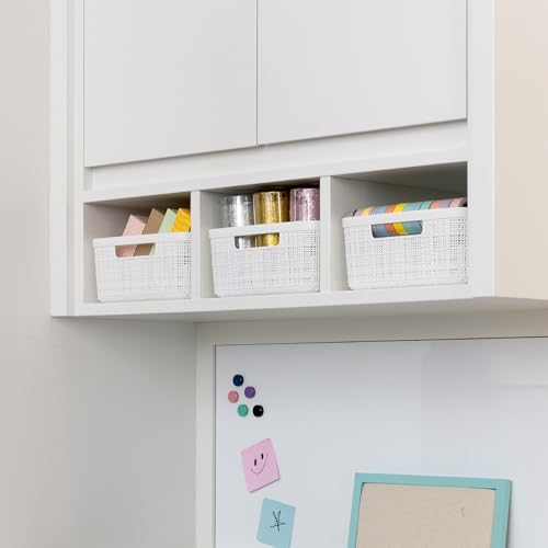 Curver Set of 8 Small 4.5L Jute Decorative Plastic Organization and Storage Baskets - Perfect Bins for Home Office, Closet Shelves, Kitchen Pantry and All Bedroom Essentials, White - color: White, size: Small 4.5L