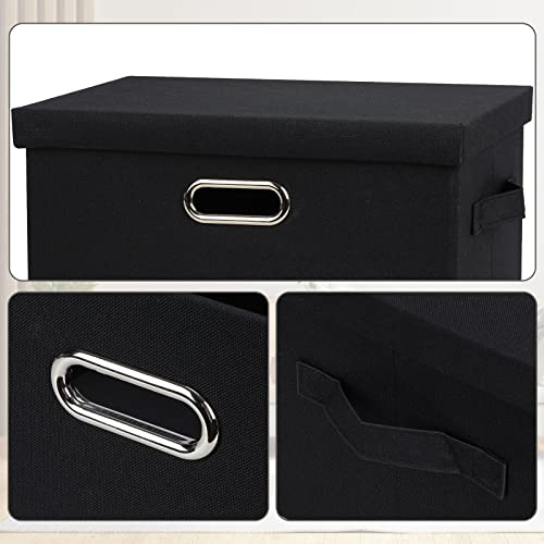 Graciadeco Medium 15" 21 Quart Collapsible Stackable Storage Bins with Lids, 5 Packs Black Foldable Fabric Closet Storage Boxes with Lids, Lidded Heavy-duty Linen Baskets(15x11x8) | 21 Quart 5 Pack Black Collapsible Stackable Linen Fabric 4 Handles Bedroo