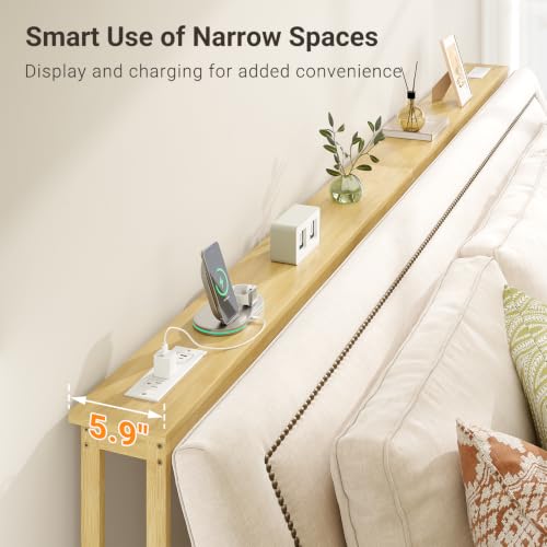 ELYKEN Bamboo 102.4'' Narrow Console Table, Long Sofa Table Behind Couch | Slim Entryway with Outlet, Skinny Hallway Table with Charging Station for Living Room, Foyer, Entrance, Natural - color: Natural, size: 5.9"D x 102.4"W x 31.5"H
