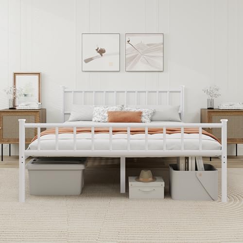 Metal Platform Full Size Bed Frame, White | Headboard and Footboard , Sturdy Steel Slats Support , No Box Spring Needed Easy Assembly - color: White, size: Full
