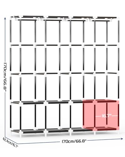 Mavivegue Clothes Organizer with 4 Hanging Rods, Portable Closet Wardrobe | Non-Woven Fabric Cover,Large Capacity Storage for Bedroom and Living Room,Black,67"W x 17"D x 67"H - color: Black, size: 67"W x 17"D x 67"H
