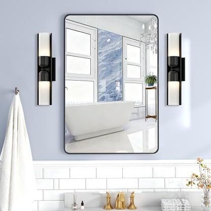 Krymnar 36"x24" Bathroom Vanity Mirror Over Sink, Black Rectangular Aluminum Frame with Rounded Corner(Small-Radius), HD Shatterproof Glass & Rust-Proof Wall Mirror for Bedroom, Living Room, Entryway - size: 36"L x 24"W