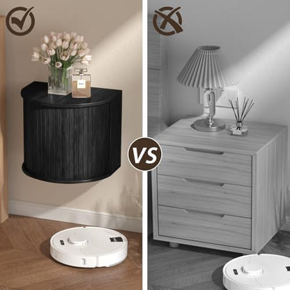 Floating Nightstand Set of 2 with Sliding Roller Shutter Doors,Black-06 | Set of 2 Floating Nightstands,Smooth Sliding Roller Shutters Hide Clutter.Curved Rounded Edges,Space-saving. - color: Floating Nightstand-black