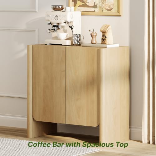 Sideboard Cabinet，Storage Cabinet with Adjustable Bathroom,Livingroom，Entryway，31.5" W Rounded Wood Cabinet,Oak - color: Oak