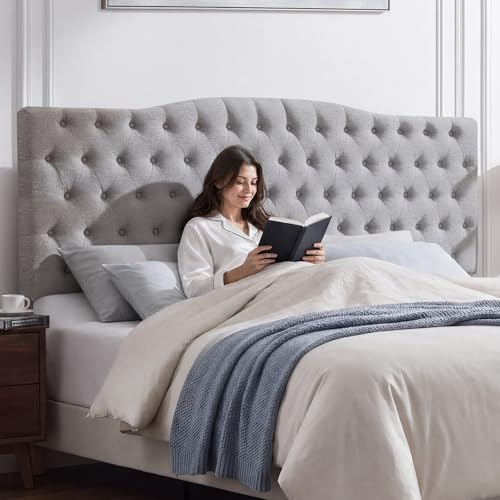 Iroomy Upholstered High Queen Headboard, Button Diamond Tufted Headboard with Adjustable Height and Solid Wood Leg, Linen Fabric Padded Headboards for Queen Size Bed, Mordern Head Board, Grey - color: Gray, size: High Queen