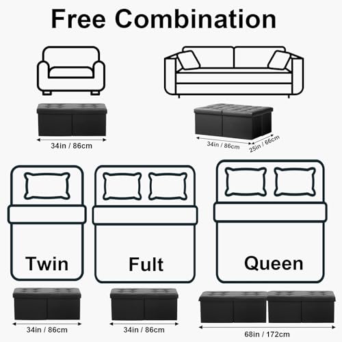 AmasSmile Footrest Ottoman Storage Bench,34" Leather Folding Chest,Black | Large Ottoman with Storage,Thicker Foam Padded Seat,Livingroom,Dorm,Bedroom,Entryway,Easy to install,34 x 13 x 13in - color: Black-leather