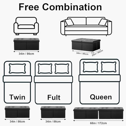 AmasSmile Footrest Ottoman Storage Bench,34" Leather Folding Chest,Black | Large Ottoman with Storage,Thicker Foam Padded Seat,Livingroom,Dorm,Bedroom,Entryway,Easy to install,34 x 13 x 13in - color: Black-leather