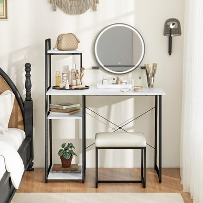 Tangkula Computer Desk with Shelves, Space Saving Home Office Desk with 3-Tier Ladder Shaped Storage Bookshelf, Modern Writing Study Desk with Metal Frame, Compact Computer Workstation (White) - color: White