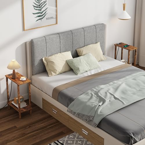 TUTOTAK Narrow Side Table, 2-Tier Small End Table with Charging Station | Skinny Sofa Table, Slim Nightstand, Easy Assembly for Living Room, Bedroom, Pure Brown TB01BB060C - color: Pure Brown, size: 2-tier