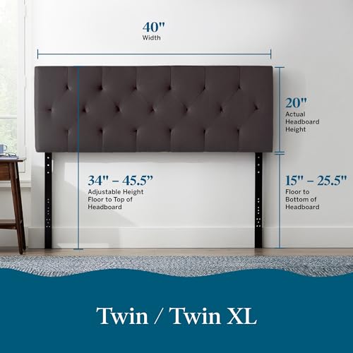 Lucid Mid-Rise Upholstered Headboard - Diamond Tufted - Padded Polyester - Adjustable Height from 34” to 46” - Easy Assembly - Bed Frame or Wall Mount - Sturdy - Charcoal - Twin / Twin XL Size - color: Charcoal, size: Twin/Twin XL