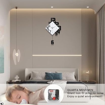 FLEBLE Wall Clock for Living Room Decor Kitchen Office Home Decor Gift | MDF & Metal Battery Operated Easy to Install Modern Decorative Art Analog Silent Non-Ticking Easy to Read - White 11.8x19.6in - size: Small