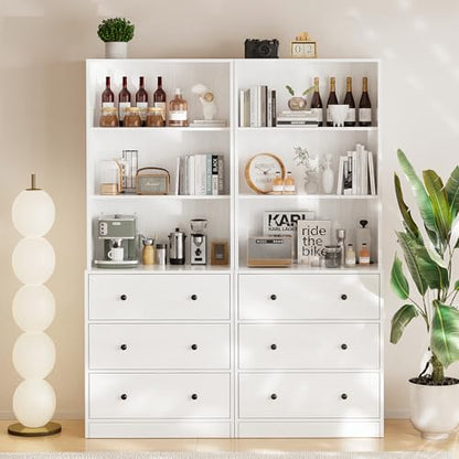 TUSY 71" Large TV Stand Set - TV Entertainment Center for TVs up to 65", Media Center with Tempered Glass Doors and Drawer, TV Hutch with Bookshelves for Living Room (White, BEEB) - color: White