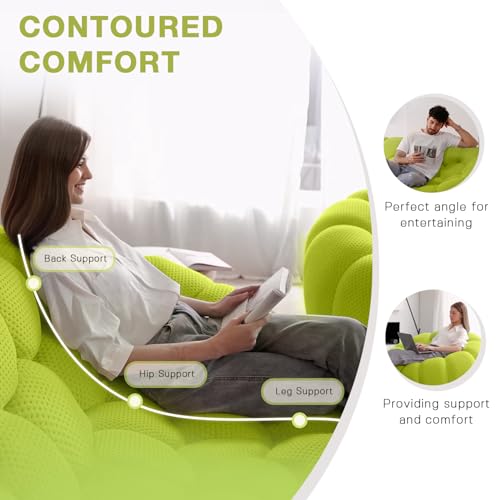 Modular Sectional Sofa,Bubble Couch Set,1 Seater+ Ottoman,Modern Upholstered Bean Bag Sofa Couch Mesh Fabric Lazy Floor Chair Living Roon Sets (Lemon Green) - color: Lemon Green, size: 48"+42"