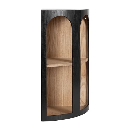 Kate and Laurel Elloree Modern Corner Shelf Cabinet for Storage and Display; 16 x 11 x 24; Black and Natural; Transitional Corner Storage for Use as Living Room Shelving or Bedroom Storage Design - color: Natural/Black